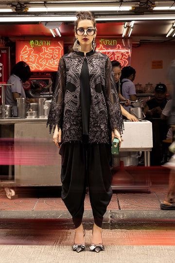 MARIA B | LUXURY PRET | 2 PIECE EMBROIDERED COTTON NET SUIT | DW-EA25-18-BLACK