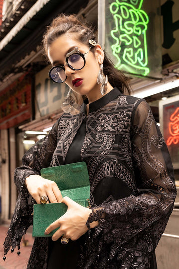 MARIA B | LUXURY PRET | 2 PIECE EMBROIDERED COTTON NET SUIT | DW-EA25-18-BLACK