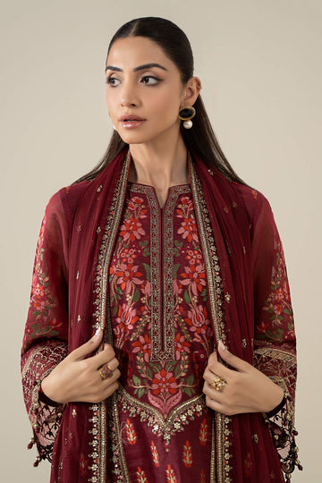 MARIA B | LUXURY PRET | 3 PIECE EMBROIDERED JACQUARD SUIT | DW-EA25-59-RED