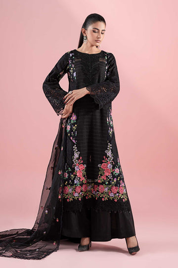 MARIA B | LUXURY PRET | 3 PIECE EMBROIDERED LAWN SUIT | DW-EA25-79-BLACK