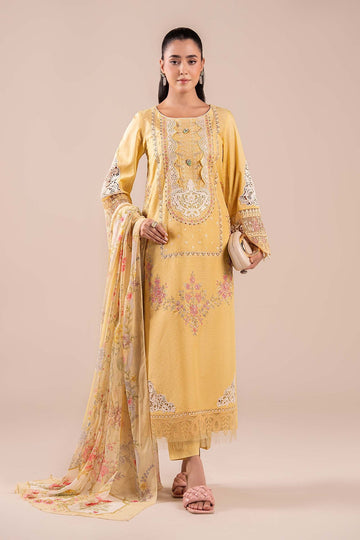 MARIA B | LUXURY PRET | 3 PIECE EMBROIDERED DOBBY SUIT | DW-EA25-52-YELLOW