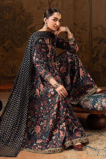 MARIA B | 3 PIECE EMBROIDERED RAW SILK SUIT | DW-EA26-10-BLUE