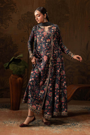 MARIA B | 3 PIECE EMBROIDERED RAW SILK SUIT | DW-EA26-10-BLUE