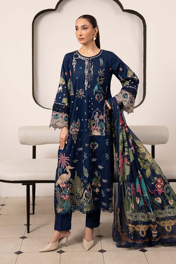 MARIA B | DESI SUMMER PIE | 3 PIECE EMBROIDERED DOBBY LAWN SUIT | DW-EA26-11-BLUE