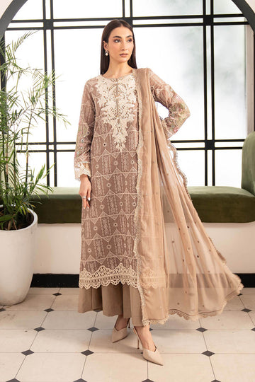 MARIA B | DESI SUMMER PIE | 3 PIECE EMBROIDERED LAWN SUIT | DW-EA26-80-COFFEE