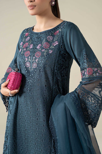 MARIA B | LUXURY PRET | 3 PIECE EMBROIDERED LAWN SUIT | DW-EF25-08-TEAL