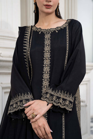 MARIA B | DESI SUMMER PIE | 3 PIECE EMBROIDERED RAW SILK SUIT | DW-EF26-106-BLACK