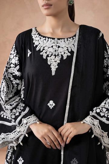 MARIA B | MONOCHROME | 3 PIECE EMBROIDERED SELF JACQUARD SUIT | DW-MN24-04R1-BLACK