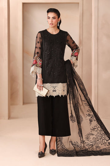 MARIA B | MONOCHROME | 3 PIECE EMBROIDERED ORGANZA JACQUARD SUIT | DW-MN25-02-BLACK