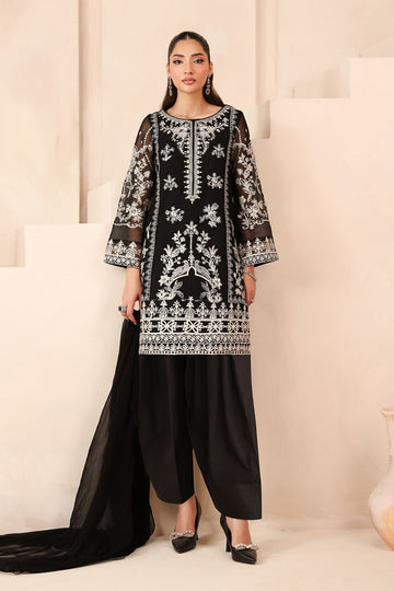 MARIA B | MONOCHROME | 3 PIECE EMBROIDERED COTTON NET SUIT | DW-MN25-03-BLACK