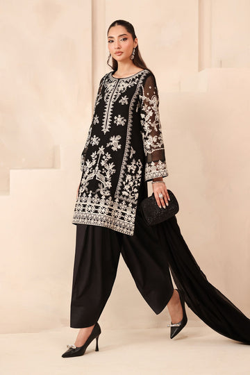 MARIA B | MONOCHROME | 3 PIECE EMBROIDERED COTTON NET SUIT | DW-MN25-03-BLACK