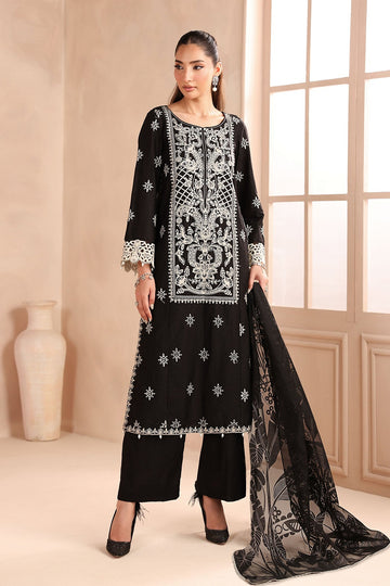 MARIA B | MONOCHROME | 3 PIECE EMBROIDERED DOBBY SUIT | DW-MN25-06-BLACK