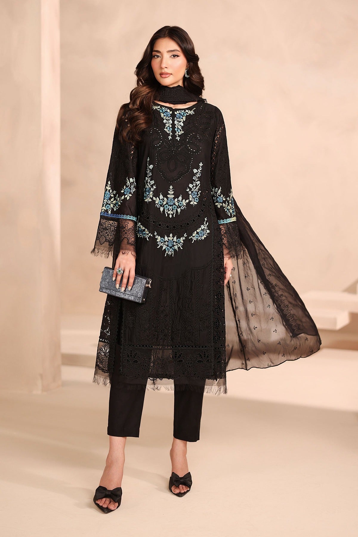 MARIA B | MONOCHROME | 3 PIECE EMBROIDERED LAWN SUIT | DW-MN25-08-BLACK