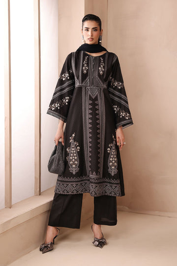 MARIA B | MONOCHROME | 3 PIECE EMBROIDERED DOBBY SUIT | DW-MN25-10-BLACK