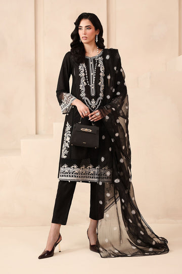 MARIA B | MONOCHROME | 3 PIECE EMBROIDERED DOBBY SUIT | DW-MN25-13-BLACK