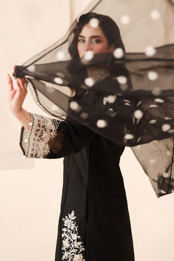 MARIA B | MONOCHROME | 3 PIECE EMBROIDERED DOBBY SUIT | DW-MN25-13-BLACK