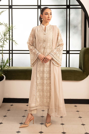 MARIA B | DESI SUMMER PIE | 3 PIECE EMBROIDERED LAWN SUIT | DW-PF26-18-BEIGE