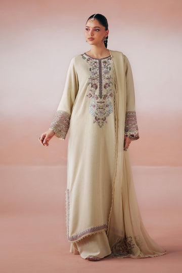 MARIA B | DESI SUMMER PIE | 3 PIECE EMBROIDERED RAW SILK SUIT | DW-PF26-19-BEIGE