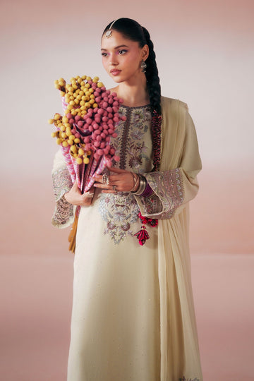 MARIA B | DESI SUMMER PIE | 3 PIECE EMBROIDERED RAW SILK SUIT | DW-PF26-19-BEIGE