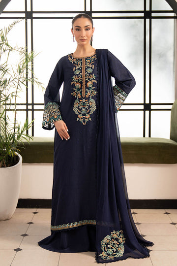 MARIA B | DESI SUMMER PIE | 3 PIECE EMBROIDERED RAW SILK SUIT | DW-PF26-19-BLUE