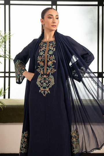 MARIA B | DESI SUMMER PIE | 3 PIECE EMBROIDERED RAW SILK SUIT | DW-PF26-19-BLUE