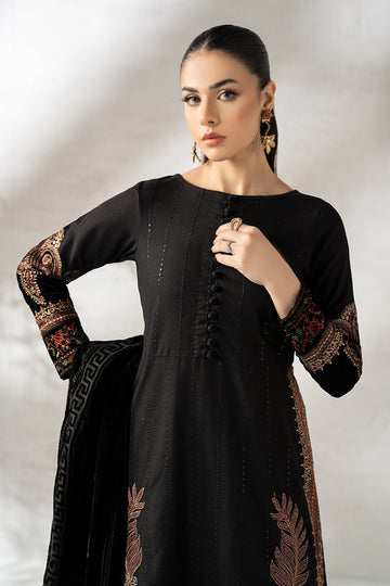 MARIA B | LUXURY PRET | 3 PIECE EMBROIDERED KHADDAR SUIT | DW-W24-146R1-BLACK