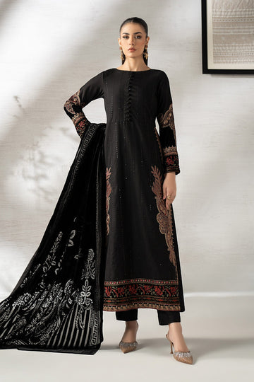 MARIA B | LUXURY PRET | 3 PIECE EMBROIDERED KHADDAR SUIT | DW-W24-146R1-BLACK