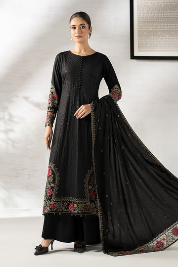 MARIA B | LUXURY PRET | 3 PIECE EMBROIDERED LINEN SUIT | DW-W24-45R1-BLACK