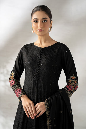 MARIA B | LUXURY PRET | 3 PIECE EMBROIDERED LINEN SUIT | DW-W24-45R1-BLACK
