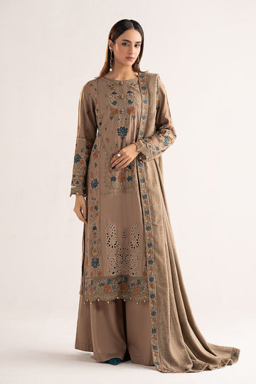 MARIA B | LUXURY PRET | 3 PIECE EMBROIDERED LINEN SUIT | DW-W25-02-COFFEE