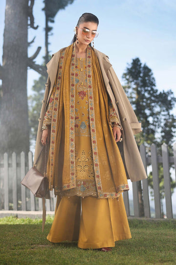 MARIA B | LUXURY PRET | 3 PIECE EMBROIDERED LINEN SUIT | DW-W25-02-MUSTARD