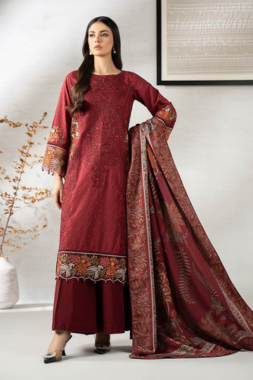MARIA B | LUXURY PRET | 3 PIECE EMBROIDERED VISCOSE SUIT | DW-W25-06-MAROON