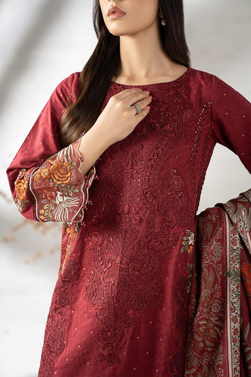 MARIA B | LUXURY PRET | 3 PIECE EMBROIDERED VISCOSE SUIT | DW-W25-06-MAROON