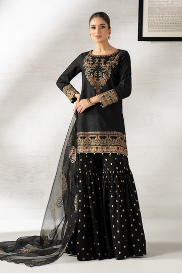 MARIA B | LUXURY PRET | 3 PIECE EMBROIDERED STAPLE DOBBY SUIT | DW-W25-07-BLACK