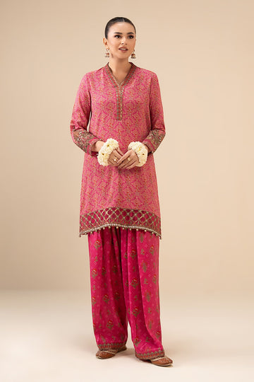 MARIA B | LUXURY PRET | 2 PIECE EMBROIDERED RAW SILK SUIT | DW-W25-11-PINK