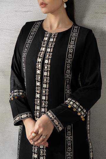 MARIA B | LUXURY PRET | 3 PIECE EMBROIDERED KHADDAR SUIT | DW-W25-14-BLACK