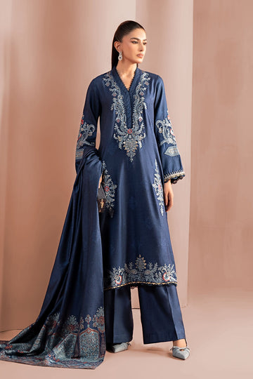 MARIA B | LUXURY PRET | 3 PIECE EMBROIDERED JACQUARD KHADDAR SUIT | DW-W25-16-BLUE