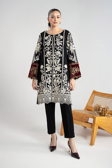 MARIA B | LUXURY PRET | 3 PIECE EMBROIDERED COTTON DOBBY SUIT | DW-W25-18-BLACK