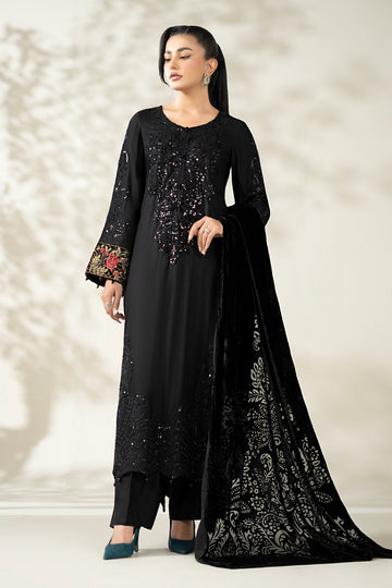 MARIA B | LUXURY PRET | 3 PIECE EMBROIDERED LINEN SUIT | DW-W25-20-BLACK