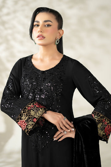 MARIA B | LUXURY PRET | 3 PIECE EMBROIDERED LINEN SUIT | DW-W25-20-BLACK