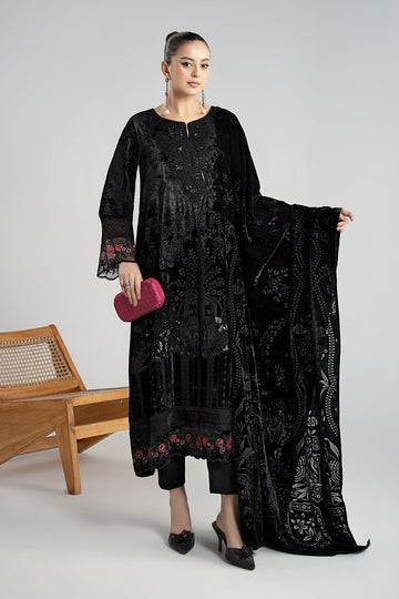 MARIA B | LUXURY PRET | 3 PIECE EMBROIDERED PALACHI SUIT | DW-W25-23-BLACK