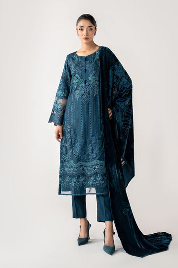 MARIA B | LUXURY PRET | 3 PIECE EMBROIDERED LINEN SUIT | DW-W25-24-TEAL