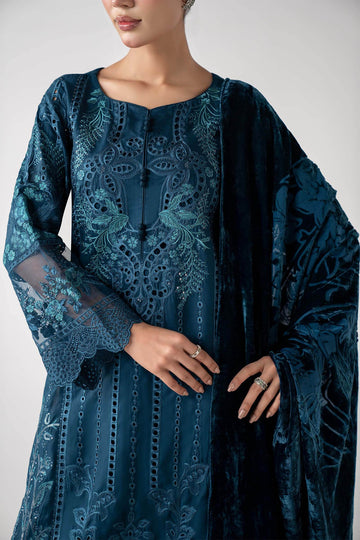 MARIA B | LUXURY PRET | 3 PIECE EMBROIDERED LINEN SUIT | DW-W25-24-TEAL