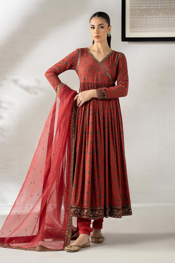 MARIA B | LUXURY PRET | 3 PIECE EMBROIDERED LINEN SUIT | DW-W25-25-RED
