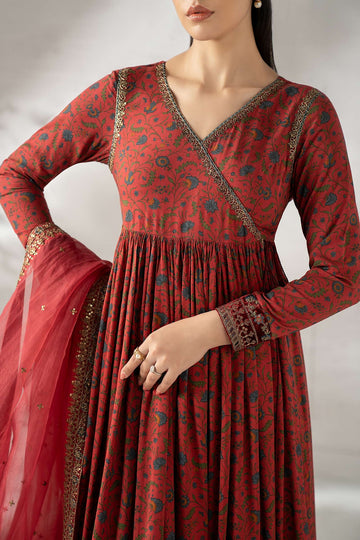 MARIA B | LUXURY PRET | 3 PIECE EMBROIDERED LINEN SUIT | DW-W25-25-RED