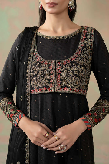 MARIA B | LUXURY PRET | 3 PIECE EMBROIDERED FILAMENT VISCOSE SUIT | DW-W25-28-BLACK