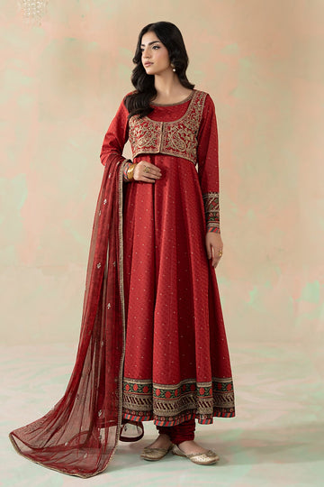 MARIA B | LUXURY PRET | 3 PIECE EMBROIDERED FILAMENT VISCOSE SUIT | DW-W25-28-RED