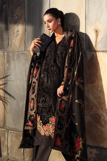 MARIA B | LUXURY PRET | 3 PIECE EMBROIDERED PALACHI SUIT | DW-W25-29-BLACK