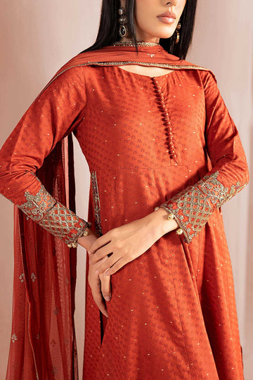 MARIA B | LUXURY PRET | 3 PIECE EMBROIDERED FILAMENT VISCOSE SUIT | DW-W25-31-RUST
