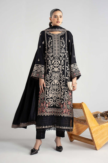 MARIA B | LUXURY PRET | 3 PIECE EMBROIDERED LINEN SUIT | DW-W25-32-BLACK